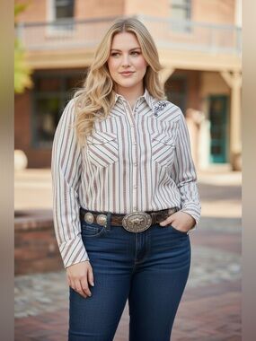 Mixit Vintage Y2K Pearl Snap Western Sequin Embroidered Button-Down Shirt 1X